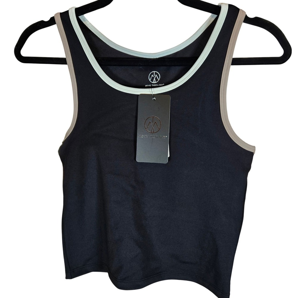 MOVE THEOLOGY Double Contrast Tape Bra Tank Top  2 Piece Black‎ Athletic Medium